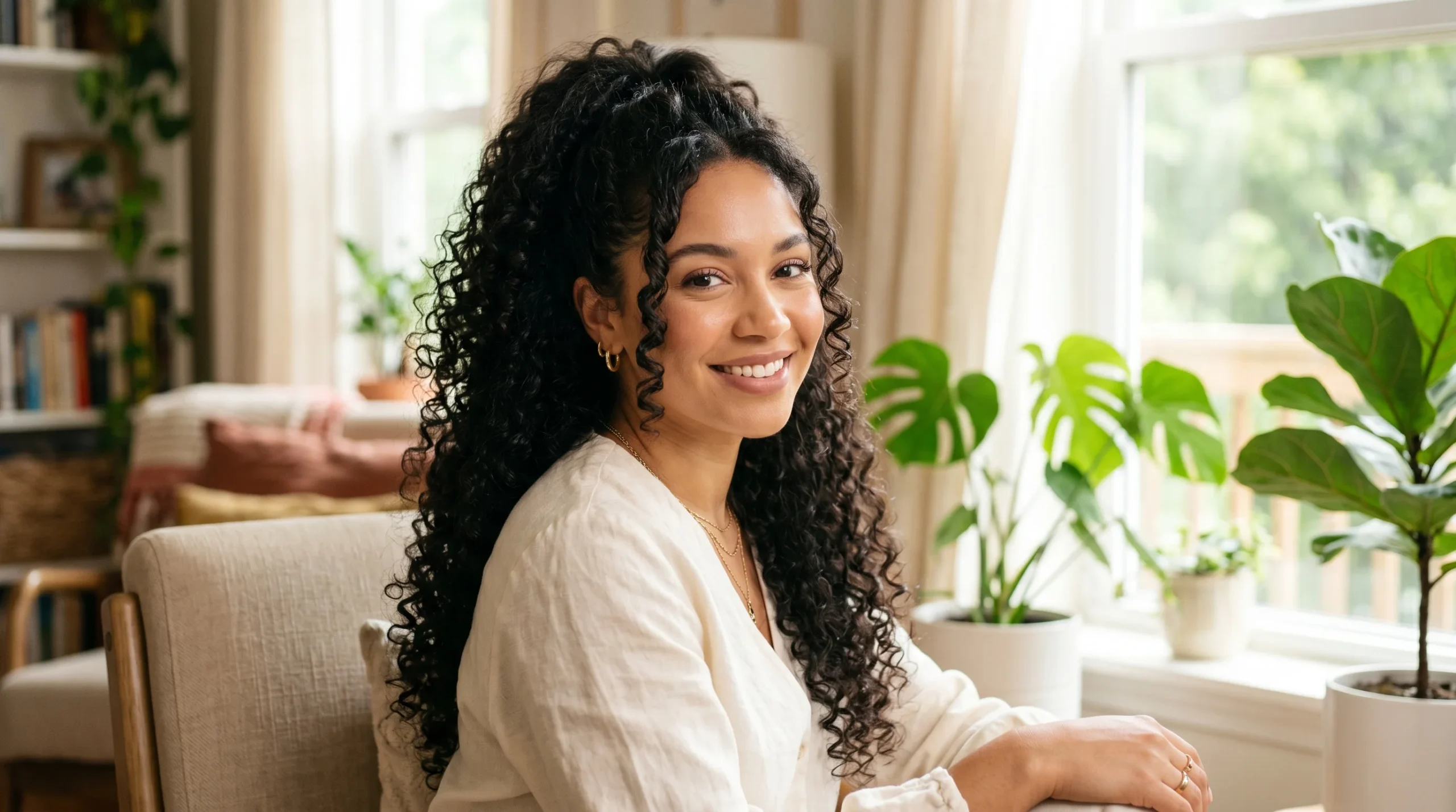 Curly half up half down ponytail