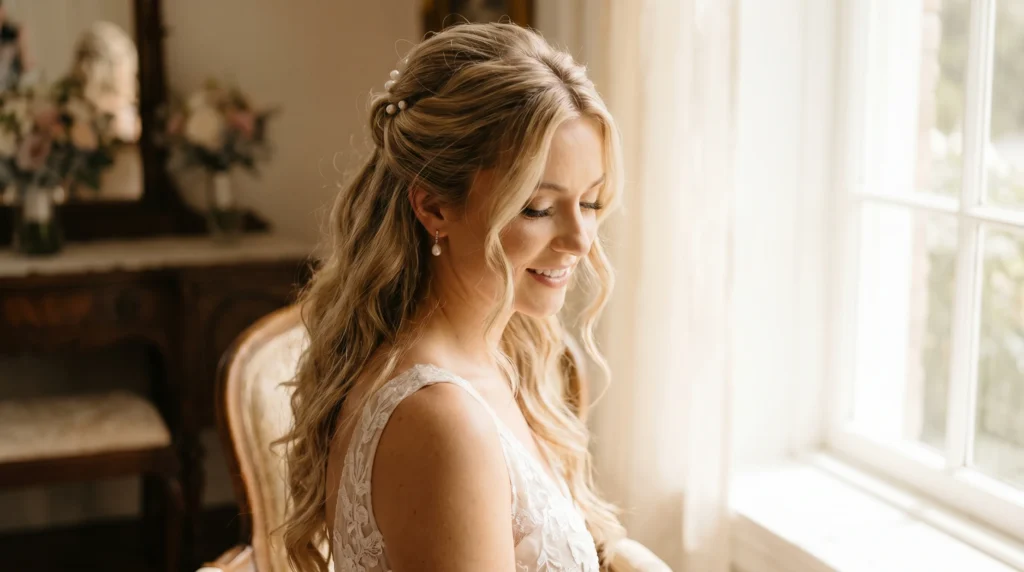 27 Elegant Curly Hair Half Up Half Down Wedding Ideas for Bridal Beauty 