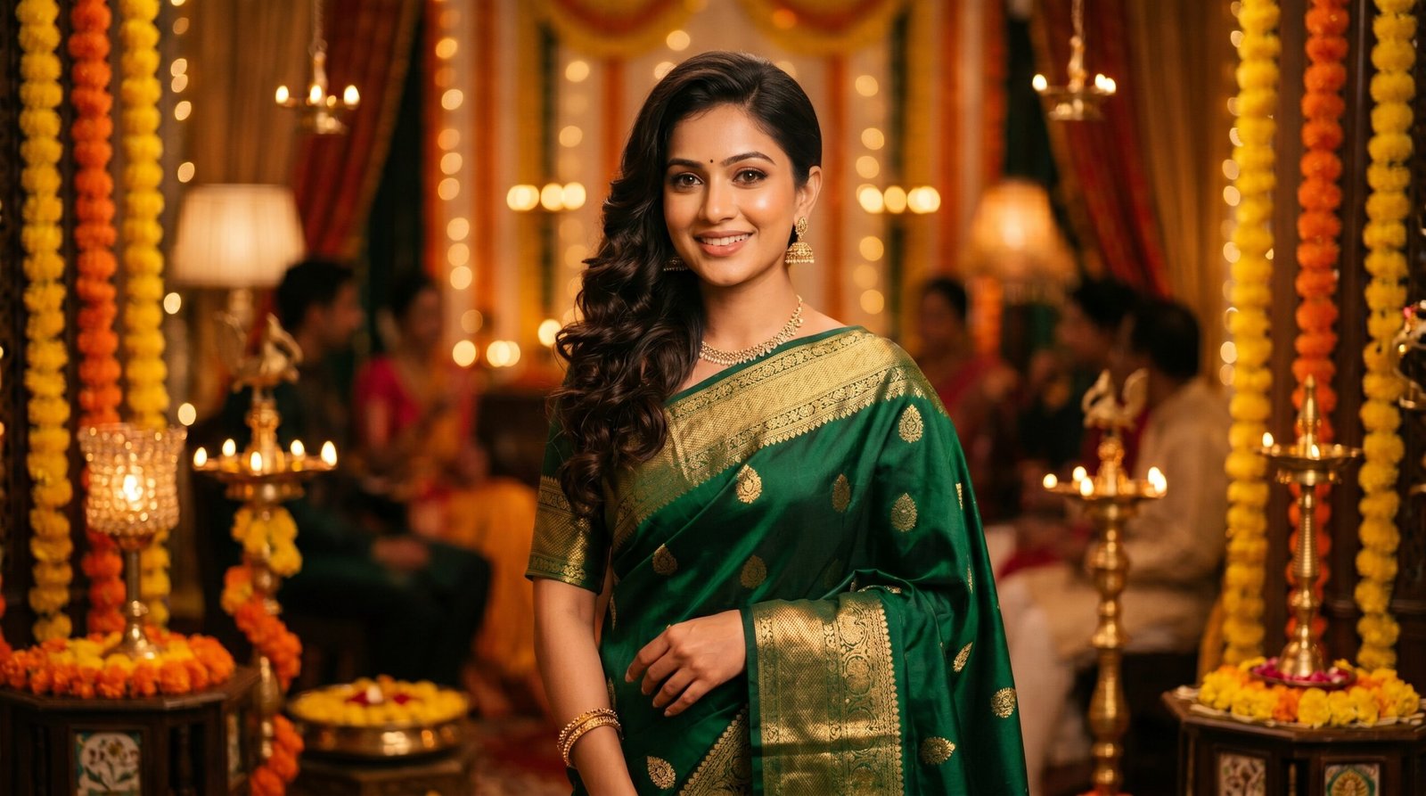 One side hairstyle for saree